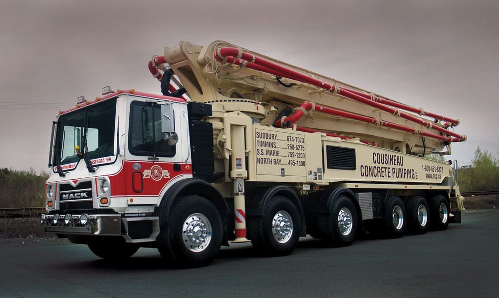 A Cousineau Concrete Pumping truck. We also operate OCP Construction Supplies